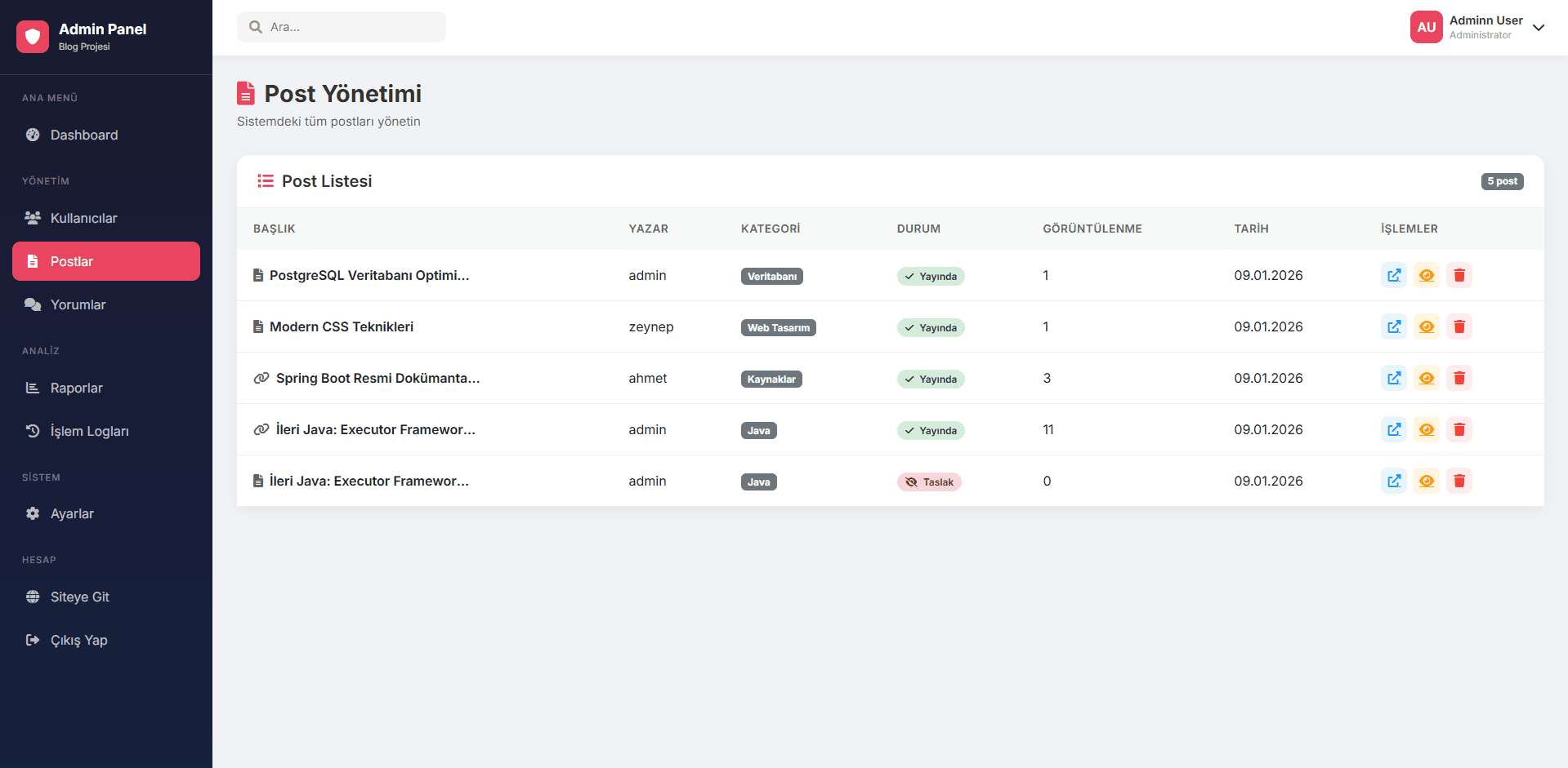 Spring Boot Blog & İçerik Yönetim Sistemi - Screenshot 11